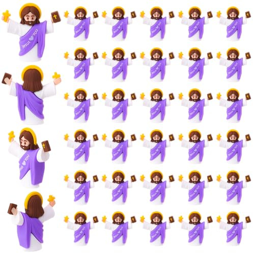 Xialvyu 30 Stück Mini Jesus Figur,Kleine Jesus Figuren,Christus Spielzeu für Kinder Religiöse Partys Taufgeschenke Ostereierfüller Sonntagsschule Basteln(Lila)