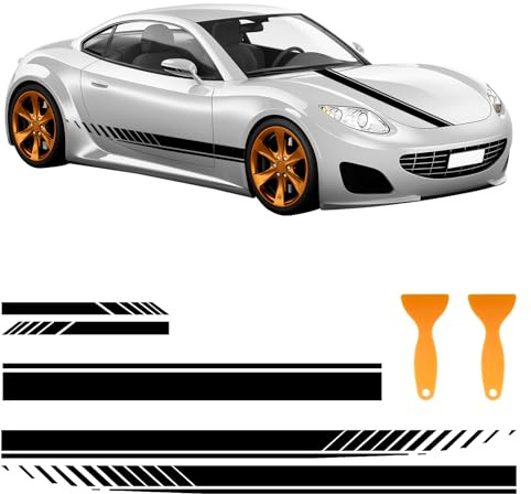 5 Stück Auto Haubenstreifen Aufkleber,Racing Seitenstreifen Autoaufkleber, PVC Zierstreifen Auto für SUV, LKW und Geländewagen, Selbstklebend, Autoaufkleber Tuning (Schwarz)