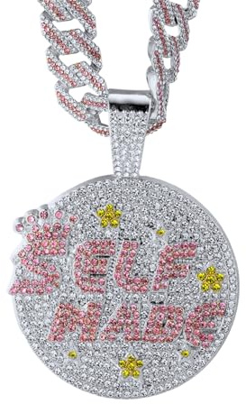 HALUKAKAH Catena Oro per Uomo Placcato Oro Reale 18k/Finitura Oro Bianco Platino Iced Out Collana Ciondolo,Pieno Cz Lab Diamanti Set Griffe,14mm Catena a Maglia Cubana 45cm,Confezione Regalo Gratuita
