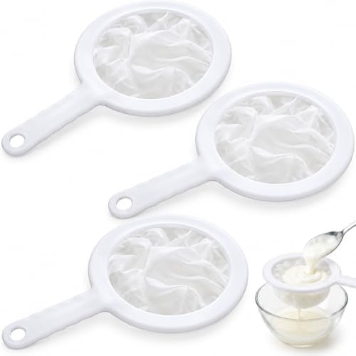 Set di 3 Colini Fini in Plastica - Colino da Cucina per Yogurt, Farina e Miele, Setaccio Fine per Filtrare, Colino da Cucina Bianco in Plastica
