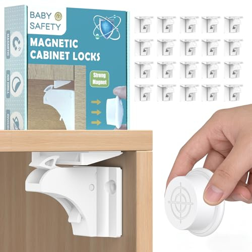 Dioxide Magnetische Kindersicherung (20 Schlösser + 4 Schlüssel) (Weiß) | Kindersicherung Schubladen, Schranksicherung Baby, Türsicherung Kinder Anwendbar für Kleiderschränke, Türen und Schubladen