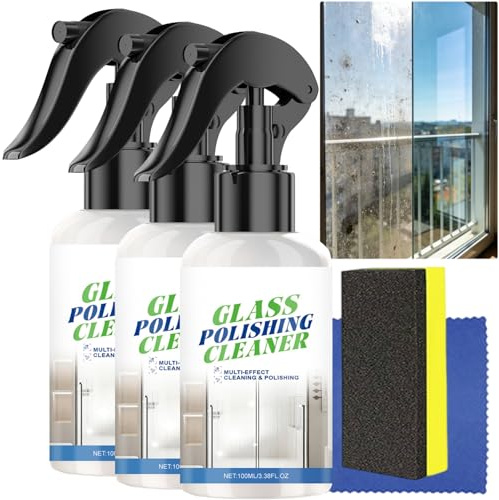 Glass Polishing Cleaner Spray, Multi-Surface Glass Polish, Waterspot Oil Film Remover, Window Cleaning Foam, Hardwater Stain Removal, Streak-Free Window Cleaner, Restores Clarity (3pcs)