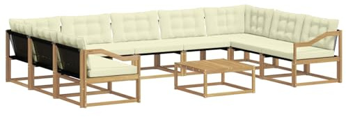 vidaXL Outdoor-Sofagarnitur mit Kissen 10 pcs Weiß und Creme, Garten, modernes Sectional Sofa, strapazierfähige Außenmöbel für Patio, Lounge-Set für Terrasse