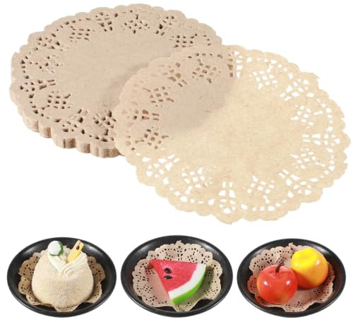 FdcLixuvol tårtspets, 200 stycken 9 cm spetspapper för tårta tårtunderlägg runt kök bakpapper bordsset papper för födelsedag bröllop fest tårta pizza papperstallrik (kraftpappersfärg)