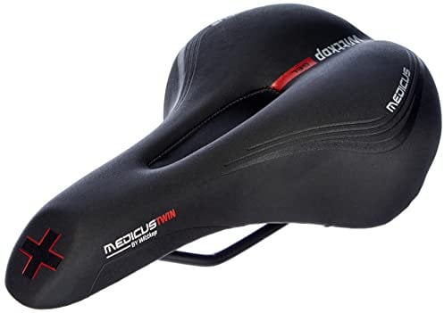 Wittkop Trekking-Sattel mit Geleinlage & Elastomerdämpfung, 5 Zonen für hohen Komfort, ergonomischer Fahrradsattel in Schwarz, ideal für Lange Radtouren, druckentlastend & gesundheitsschonend