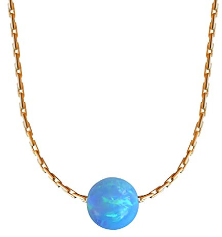 Blue Opal Ball Necklace Gold Filled Delicate Jewelry Length 41 cm/16 inch+5cm Extender