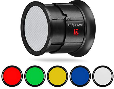JINBEI Fresnel-Linse für Bowens Mount Dauerlichter, multifunktionales Lichtformwerkzeug mit 5 Farbgelen für LED-Licht (10°-40°) EF-LED