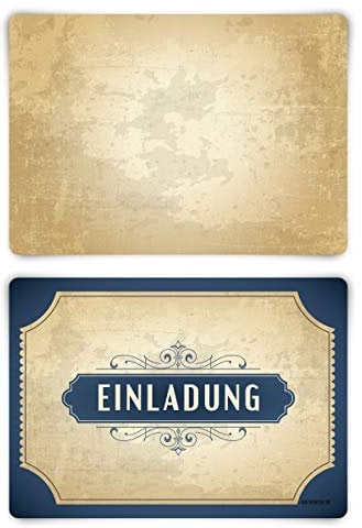 Einladungskarten Geburtstag Konfirmation Taufe Kommunion jeder Anlass 12 Stück Karten Set - Vintage Blau Blanko Rückseite