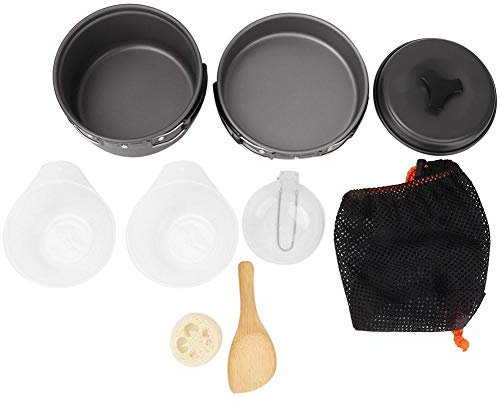 VGEBY1 Juegos de Utensilios de Cocina, Aire Libre Portátil Plegable Picnic Senderismo Camping Olla Aleación de Aluminio Utensilios de Cocina 1-2 Personas Conveniente.