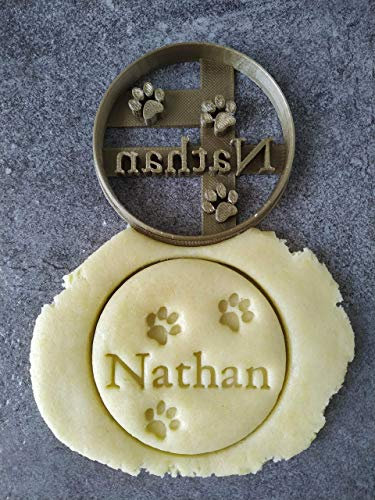 3DKOUPE - Emporte-pièce rond - Motif pattes de chat et chien - Personnalisable avec texte - Couleur au choix - Conçu et fabriqué en France