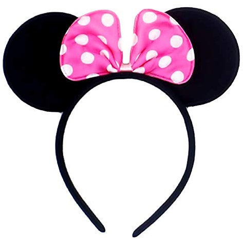 Cerchietto con orecchie topolina fiocchetto fuxia a pois bianchi accessori abito minnie donna idea regalo natale compleanno