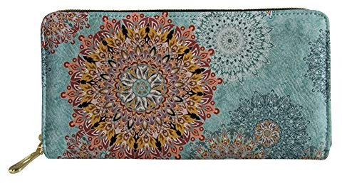 Biyejit Geldbörse mit Mandala-Blumenmuster, groß, lang, Handy-Kartenhalter, Reißverschluss, Clutch, Geschenk für Mädchen