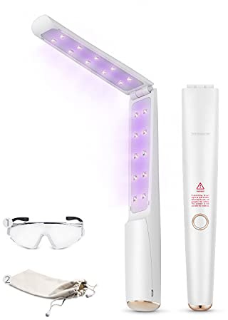 Knizen UV Light Sanitizer Wand, Portable UVC Disinfector Lamp Chargable Foldable Wand for Home Hotel Travel with Goggle Safety Glasses