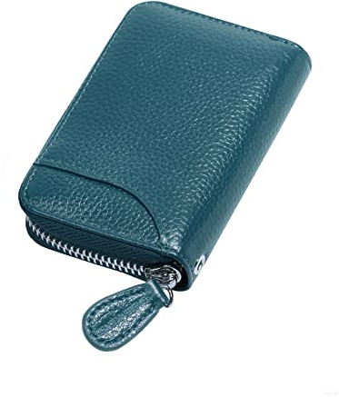 GADIEMKENSD Womens Credit Card Holder Wallet Zip Leather Card Case RFID Blocking Ladies Small Blocked Accordion Wallets with Stainless Steel Zipper Woman Compact Accordian ID Cards Bag Sea Blue