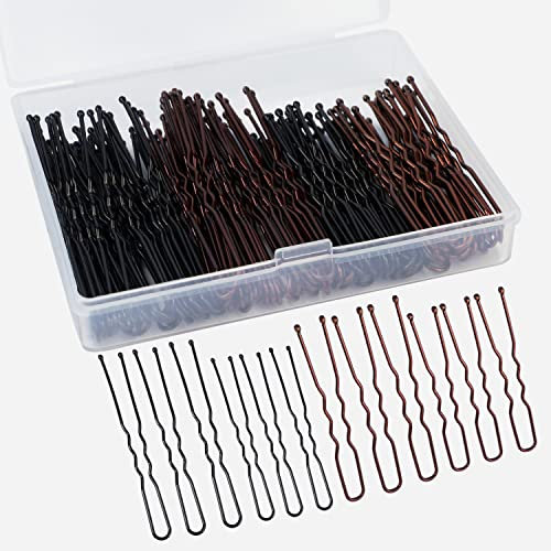 200 Pièces Pince Chignon, 5cm & 6cm Epingle Cheveux Femme Pince Cheveux Femme en Forme de U Barrette Cheveux Femme avec Boîte Epingle a Cheveux Métal pour Maison Salon de Coiffure (Noir, Marron)
