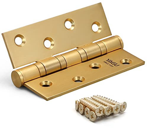 YAGU 3 Pack 4'' Door Hinges Brushed Gold 4 x 3 Inch - Square Corners Stainless Steel Heavy Duty Ball Bearing Hinges for Interior Doors Hardware