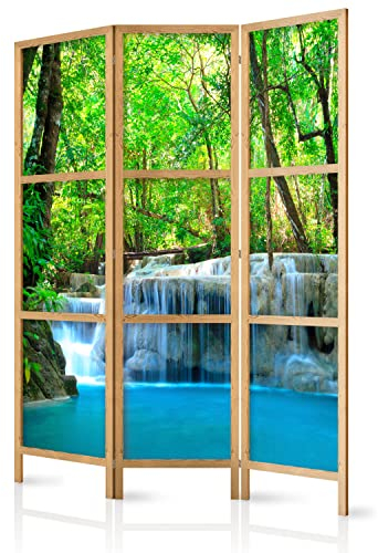 murando - Paravent Innen Raumteiler Holz Landschaft Wasserfall 135x172 cm 3-teilig Japanische Trennwand Raumtrenner Room Divider Mobiler Sichtschutz Spanische Wand Raum Abtrennung Wald c-B-10009-z-b