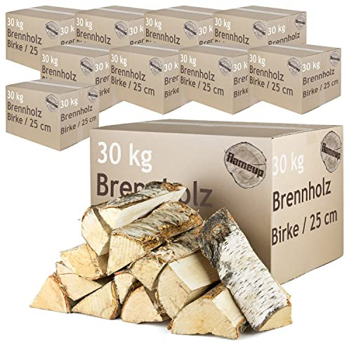 Brennholz Kaminholz Birkenholz Holz Auswahl 5-500 kg Birke Für Ofen und Kamin Kaminofen Feuerschale Grill Feuerholz Holzscheite 25 cm Kammergetrocknet Flameup, Menge:300 kg