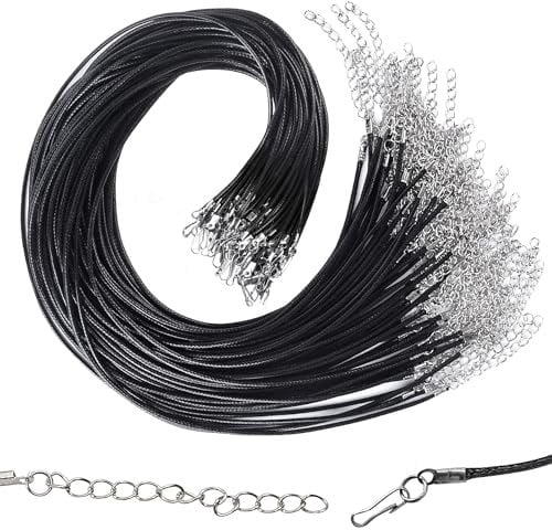 Necklace Cord 60Pcs Waxed Necklace Cord with Clasp Black Necklace Cord Leather Necklace Cord with Clasp Adjustable Rope Jewelry Making Accessories Necklace String for DIY Bracelet Necklace Pendants