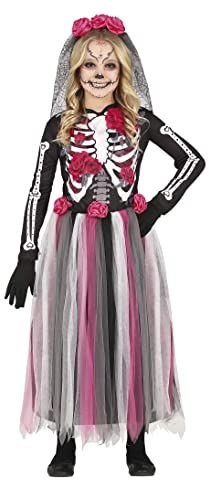 FIESTAS GUIRCA Pinkes Día De Los Muertos Kostüm für Mädchen – langes Tag der Toten Kleid und Haarreif mit Blumen 7–9 Jahre