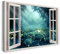 Bilder Fensterblick 120x80cm Baumwoll-Leinwand auf Keilrahmen mit Aufhänger moderner Kunstdruck XXL Wandbilder Wand-Dekoration Sommernacht 3D Kunst Wald Natur - Natur-Fotografie