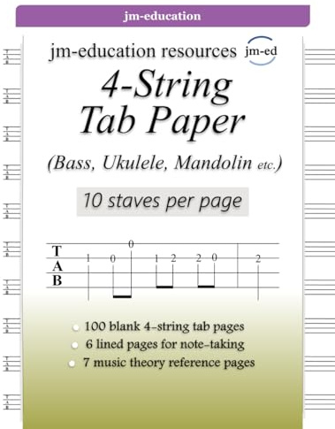 4-String Tab Paper (Bass, Ukulele, Mandolin etc.): 10 staves per page