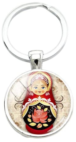 Tradition Russische Puppe Schlüsselanhänger Matroschka Japan Puppen Bild Glas Edelsteine Schlüsselanhänger Kettenhalter Anhänger DIY Custom, braun, 25