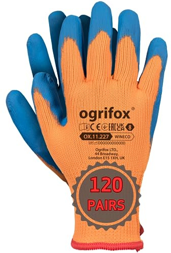 Ogrifox OX-WINECO Isoliert Polyurethanhandschuhe | Winter-Schutzhandschuhe | Arbeitshandschuhe | OX.11.227 | Blau-Orange | 10 Größe | 120 Paar