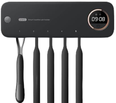 UV-Zahnbürstenhalter, intelligenter Zahnbürsten-Desinfektionsmittel, 3600 mAh USB wiederaufladbare Zahnbürstenhalter, Wandmontage for Zuhause, Badezimmer, Duschuhr, Timer