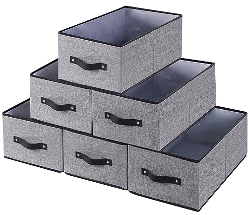 YheenLf 6 Stück Faltbare Aufbewahrungskörbe, Dekorative Aufbewahrungsboxen mit Griffen, Kleiderschrank Organizer, für Kleidung,Groß, 41×25×16.5cm, Grau