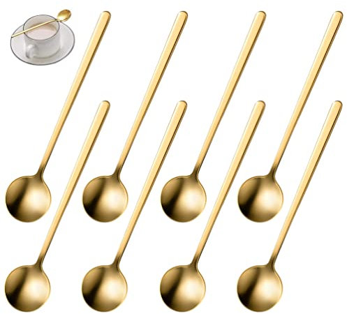Cuillères à café,8 Pièces Cuillères à Latte en Acier Inoxydable,Cuillères à Dessert,Cuillères Mélangeuses en Acier Inoxydable,mini cuillère à café pour café,dessert,thé,yaourt,cappuccino
