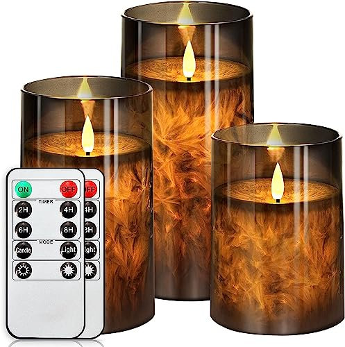 salipt Glass Flameless Candles Flickering with Remote, Battery Operated Color Light LED Candles with Timer, Real Wax Flickering Battery LED Decorative Candles, Grey