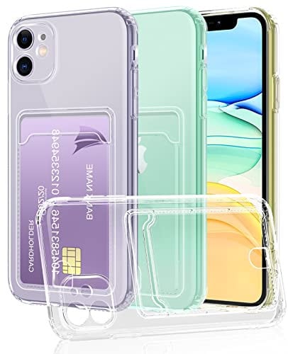 SineOrdo iPhone 11 Case, Clear Transparent Slim Shockproof Cover with Card Holder, Wireless Charging Compatible