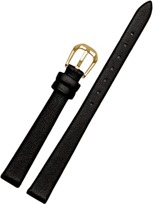 Cupsofu Damen Uhrenarmband, 7mm, Schwarz, Rindsleder, Dornschließe, Quarzuhr, Sport, Casual, Unisex