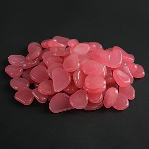 Lot de 100 galets phosphorescents | Pierres décoratives | Gravier d'aquarium dans le noir pour aquarium, jardin, allée, pot de fleurs, lit rose brillant