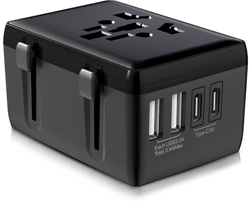 Universal Travel Adapter Worldwide, Travel Plug Adapter Worldwide With 2 USB C & 2 USB Travel Adaptor All in One International Travel Adapter Universal Charger Power Adapter for European EU US UK AUS