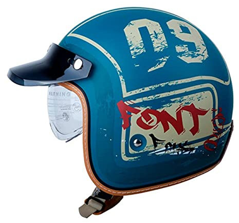 Mezzo Casco Moto Vintage Tedesco Casco A Faccia Aperta Retrò Omologato ECE Donna Uomo Adulto Casco A Scodella Con Visiera Parasole Estivo Jet Casco Da Motociclista 8,M