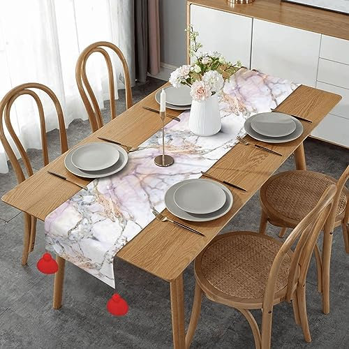 Chemin de table basse décoratif pour la maison, la salle à manger, les vacances, les mariages - Motif marbre rose et blanc