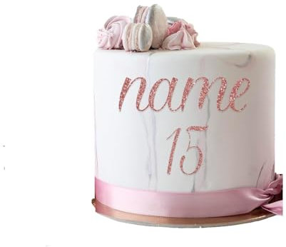 Personalised Acrylic Cake Charm Word Number Script Font A 3 4 5 6 Acrylic Cake Topper Letter Alphabet Decoration for Wedding Anniversary Birthday (3inch (75mm) 1word + number, Rose Gold Glitter)