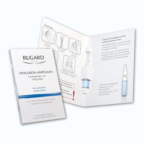RUGARD Hyaluron-Ampullen, 2 ml: Feuchtigkeitskur mit Lifting-Effekt für Gesicht, Hals und Dekolleté, Serum mit 3-fach-Hyaluronsäure, Ectoin, Vitamin E & Panthenol