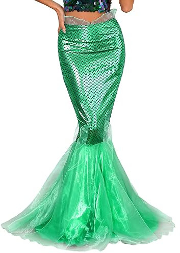 Doomiva Damen Meerjungfrauenflosse Rock Elegant Cosplay Meerjungfrau Kostüm Halloween Karneval Faschingskostüm Rock Bühnenkostüm Maxirock Z Grün S