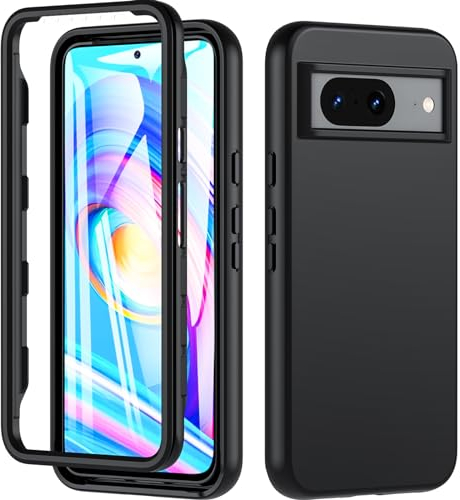 BESINPO Für Google Pixel 8 Hülle, Pixel 8 Hülle Mit Eingebautem Displayschutz, 360° Rundumschutz TPU Robust Bumper Case Stoßfest Outdoor Handyhülle Schutzhülle für Google Pixel 8 - Schwarz