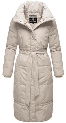 Navahoo Damen Wintermantel Warmer Steppmantel extralang mit Gürtel Mirenaa Grey Gr. M