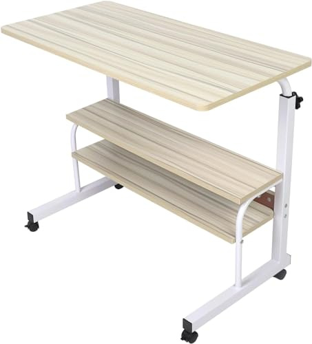 FEFE Portable Laptop Table Desk Adjustable Rolling Work Station Bedside PC Notebook Stand With 4 Lockable Castors