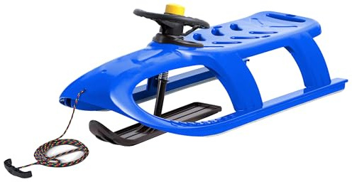 ArcticThrill Snow Sled for Kids - SnowRush Sledge - Single Rider Racer Toboggan with Pull Rope and Steering Wheel; Outdoor Plastic Winter Sleigh for Toddlers & Kids