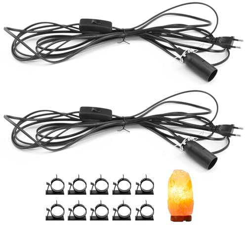 ZIGefofo 2 Stück Kabel mit Schalter für Salzlampe Lampenfassung E14 mit 5M Kabel Schalter und Eurostecker für Salzlampe Lsolierung Salzleuchte Kabel Salz Lampefassung - Schwarz