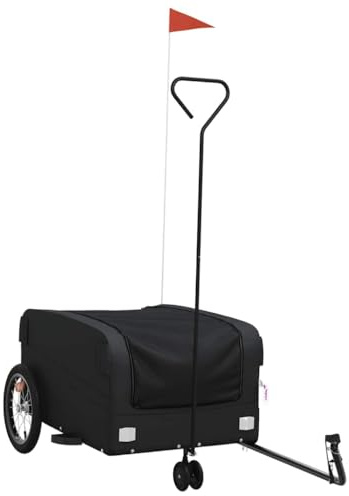 vidaXL Fahrradanhänger, Lastenanhänger mit Reflektoren Flagge, Transportanhänger Maximale Belastbarkeit 45kg, Anhänger Transportwagen, Schwarz 45kg Eisen