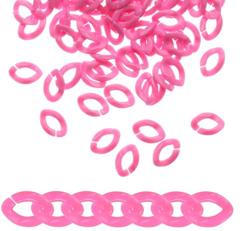 sourcing map 200Pcs Acrylic Chain Linking Rings, Link Connectors Open Link Rings, Plastic C-Clip Hooks for DIY Purse Eyeglass Jewelry Making Chain, Dark Pink