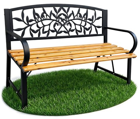 AKORD Gartenbank REO | Bank Garten mit Lackiertem Holz und Gusseisernen Beinen | Sitzbank Draußen Wetterfest | Outdoor Holzbank | Gartenbänke mit Armlehne | Parkbank | Breite 118 cm | Schwarz
