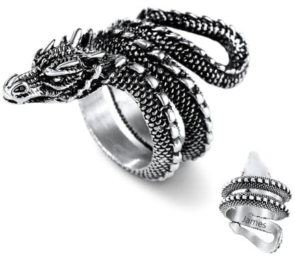 U7 Herren Statement Ring mit Lóng Ehebandring Motiv Edelstahl Wikinger Drache Großer Ring Silberring Gravur Fingerrring Rock Siegelring Bandring Street Modeschmuck Accessoire für Biker Rapper